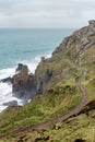 Winding path down to mine engine houses. Botallack, Cornwall. Royalty Free Stock Photo