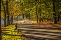 Winding path throug a sunny park one early morning Royalty Free Stock Photo