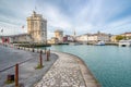 Harbour with ancient castle towers at La Rochelle, France