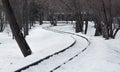 The winding railway. Snowy railroad tracks Royalty Free Stock Photo