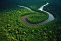 a winding river in the amazonas, with pristine waters and lush vegetation