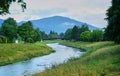 Mountain and Stream landscape at the Ammer River in Oberammergau, Germany