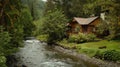 A winding river flows through a lush valley offering a peaceful soundtrack for a restful nights sleep in a quaint