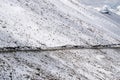 Winding road along the snow mountain go to changla pass is a high mountain pass in Leh Ladakh, Jammu & Kashmir,India. It is claim