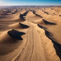 winding road amidst sandy expanse of desert with some rock formations in the Middle Eastern areas between Europe and