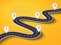 Winding Road on a Colorful Background. Road way location infographic template with pin pointer