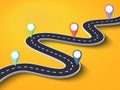 Winding Road on a Colorful Background. Road way location infographic template with pin pointer