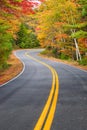 Winding road curves through autumn trees in New England