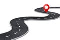 Winding Road with Destination Red Pin Target Pointer in the End of Road. 3d Rendering
