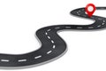 Winding Road with Destination Red Pin Target Pointer in the End of Road. 3d Rendering