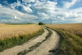 Winding road through fields and clouds in the sky Royalty Free Stock Photo