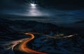 Winding road of High Alpine Road Pass in night in Austria