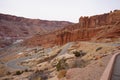 Winding road, with large rocks on either side of the path in Arches National Park. Utah, USA. Royalty Free Stock Photo