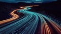 Winding Road with Light Trails at Night Royalty Free Stock Photo