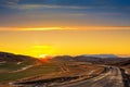 Winding road with lonely car Royalty Free Stock Photo