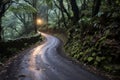 a winding road in the middle of a lush green forest Royalty Free Stock Photo