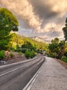 Winding road in the mountains at sunset, Crete, Greece Royalty Free Stock Photo