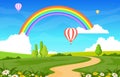 Winding Road Rainbow Nature Landscape Scenery Illustration Royalty Free Stock Photo