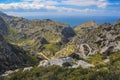 Winding road through Serra de Tramuntana, view from Nus de Sa Corbata viewpoint in Mallorca, Spain
