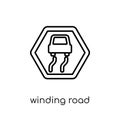 winding road sign icon. Trendy modern flat linear vector winding Royalty Free Stock Photo