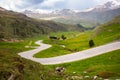 Winding road in Swiss alps, scenic mountain drive Royalty Free Stock Photo