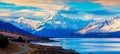 The Winding Road Takes You Past Lake Pukaki To Mount Cook Royalty Free Stock Photo