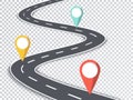 Winding Road on a White Isolated Background with Pin Pointer. Vector EPS 10