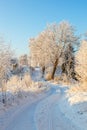 Winding road through a winter landscape Royalty Free Stock Photo