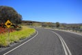 Winding road. Yellow road sign. Attention twisting road Royalty Free Stock Photo