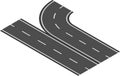Winding roads merging in an isometric perspective, illustrating the themes of connection, transportation networks, and