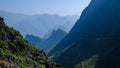 Winding roads through valleys and karst mountain scenery in the North Vietnamese region of Ha Giang / Van Royalty Free Stock Photo