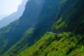 Winding roads through valleys and karst mountain scenery in the North Vietnamese region of Ha Giang / Van Royalty Free Stock Photo