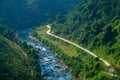 Winding roads through valleys and karst mountain scenery in the North Vietnamese region of Ha Giang / Van Royalty Free Stock Photo