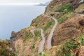 A winding serpentine road in the mountains of Madeira, spuso to the beach from the village. Royalty Free Stock Photo
