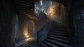 Winding staircase inside a medieval stone tower with soft lighting Royalty Free Stock Photo