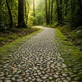 Nestled in a lush forest. The path is paved with small, smooth Royalty Free Stock Photo
