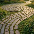 Winding stone pathway featuring interlocking rectangular Royalty Free Stock Photo