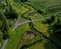 winding stream with ponds. people renewed the zigzagging cance