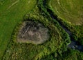 winding stream with ponds. people renewed the zigzagging cance