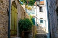 Winding street of the authentic, old town of Herceg Novi Royalty Free Stock Photo