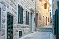 Winding street of the authentic, old town of Herceg Novi Royalty Free Stock Photo