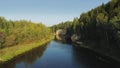 River and Green Forest nature near summer Cesis city in Latvia, Gauya, 4K drone flight landscape from above