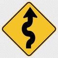 symbol Winding Traffic Road Sign on transparent background