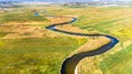 Winding Wild River at Ponidzie in Poland. Aerial Drone View Royalty Free Stock Photo