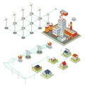 Windmil turbine power. 3D isometric clean energy concept