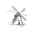 Windmill. Bakery shop collection . Vector hand drawn. Sketch style
