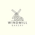 windmill and barn farm with linear style logo icon template design. bakery, electric ,wheat, rice vector illustration Royalty Free Stock Photo