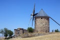 Windmill and Belmonte Castle - La Mancha - Soain Royalty Free Stock Photo