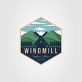 windmill building with mountain landscape logo vector illustration design