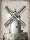 Windmill building in retro style. Hand Drawn